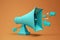 Megaphone with speech bubbles isolated on orange background