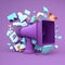 Megaphone with speech bubbles on purple background