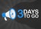 Megaphone three days to go countdown template with blue objects on gray pop background. Vector