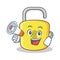 With megaphone yellow lock character mascot