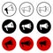 Megaphones icons. Speaker Sign Set. Circle button. Vector outline icon, isolated on white background