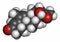 Megestrol molecule. Megestrol acetate, the ester of megestrol is used as an appetite stimulant and cancer drug. Atoms are