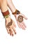 Mehendi or henna tatoo on the female hands in bracelets