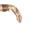 Mehendi or henna tatoo on the female hands in bracelets