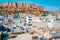 Mehrangarh Fort and blue city panorama view in Jodhpur, India