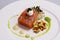 Mei cook salmon dish  slow poached  with caviar, luxury fine dining food