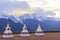 Meili snow mountain and Tibetan stupa, Feilai temple, Deqing, Yunnan, China.