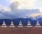 Meili snow mountain and Tibetan stupa, Feilai temple, Deqing, Yunnan, China.