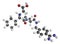 Melagatran anticoagulant drug molecule (direct thrombin inhibitor). 3D rendering. Atoms are represented as spheres with