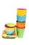 Melamine colorful set of bowl cup and spoon on white