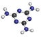 Melamine molecule. Used in protein adulteration, e.g. in milk powder. Atoms are represented as spheres with conventional color.