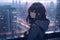 A Melancholic Anime Girl Contemplates The Urban Skyline In A Manga-Inspired Lo-Fi Render