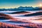 melancholic dreamy winter landscape with mountains and fog in the valleys early in the morning made with