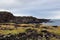 Melancholic Iceland landscape with dark volcanic.