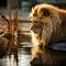 Melancholic Reflections: Young Male Lion Contemplating Life by Still Waters