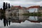 Melancholic scene with Houses reflected on river in Bosnia and Herzegovina