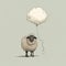 Melancholic Sheep With Blue Balloon: A Dark And Beige Illustration
