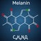 Melanin  molecule. Structural chemical formula and molecule model on the dark blue background