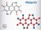 Melanin  molecule. Structural chemical formula and molecule model. Sheet of paper in a cage