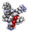 Melanotan II synthetic tanning drug molecule. 3D rendering.  Not approved as drug.  Atoms are represented as spheres with