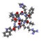 Melanotan II synthetic tanning drug molecule. 3D rendering.  Not approved as drug.  Atoms are represented as spheres with