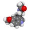 Melatonin hormone molecule. In humans, it plays a role in circadian rhythm synchronization. Atoms are represented as spheres with.