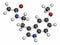 Melatonin hormone molecule. In humans, it plays a role in circadian rhythm synchronization. Atoms are represented as spheres with.