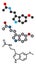 Melatonin hormone molecule. In humans, it plays a role in circadian rhythm synchronization. Stylized 2D renderings and