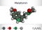 Melatonin molecule, hormone that regulates sleep and wakefulness. Chemical formula and molecule model