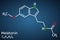 Melatonin molecule, hormone that regulates sleep and wakefulness. Structural chemical formula on the dark blue