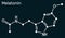 Melatonin molecule, hormone that regulates sleep and wakefulness. Structural chemical formula on the dark blue