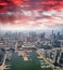 Melbourne aerial city view with docklands and skyscrapers