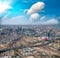 Melbourne aerial city view with skyscrapers, railway and interstate road