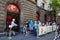 Melbourne, Australia - December 16, 2017: People waiting in line to the Gingerbread Village on Swanston street during Christmas.