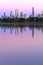 Melbourne Australia Skyline viewed from Albert Park Lake at Sunrise
