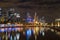 Melbourne city skyline at night with the view of Queens Bridge o