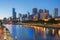 Melbourne city and the Yarra river at night