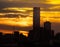 Melbourne`s Eureka Tower silhouetted against a sunset.