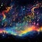 Melodic Celestial Tapestry: Colorful Music Notes Painting the Night Sky