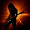 Melodic Muse: Silhouetted Female Guitarist Conjuring Harmonies in Twilight