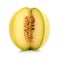 Melon galia notched with seeds isolated white in studio