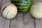 Melons on a wooden table