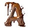 Melt chocolate alphabet, letter A cut out on white background. G