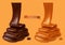 Melted chocolate and pouring caramel sauce 3d vector objects. Food illustration