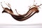 Melted chocolate splash, tasty chocolate wave floating in mid air isolated on white background, close up shot, food background.