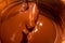 Melted dark chocolate in machine for tempering chocolate