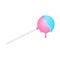 Melted pink lollipop with blue caramel. Vector cake pop illustration with dripping drop.
