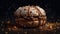 Melting chocolate burger on rustic wood table, ready to eat indulgence generated by AI