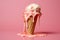 Melting Ice Cream Cone A Sweet Delight. Generative AI