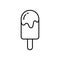 Melting ice cream, eskimo pie. Linear icon of Popsicle. Black simple illustration of ice lolly with flowing icing. Summer dessert